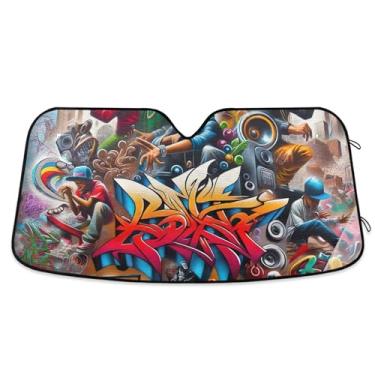 Imagem de Arte de pintura de parede legal sombra de sol personalizada para para-brisa de carro impressão dobrável capa de para-brisa automotiva protetor solar retrátil M, 139,7 cm x 70,1 cm