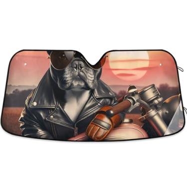 Imagem de Guarda-sol engraçado buldogue fofo animal para para-brisa de carro personalizado dobrável acessórios de carro para-brisa proteção solar retrátil L, 144,8 cm x 80 cm