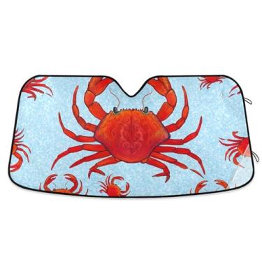 Imagem de Guarda-sol azul claro com estampa personalizada de caranguejos vermelhos para para-brisa de carro de caminhão dobrável para protetor de janela frontal M, 139,7 cm x 70,1 cm