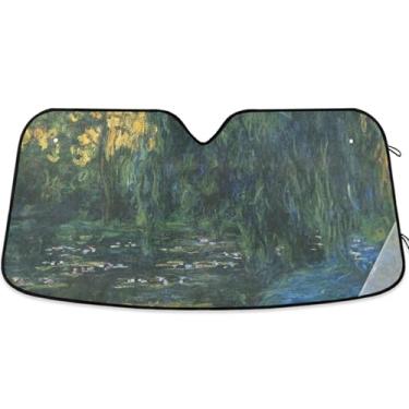 Imagem de Guarda-sol personalizado Claude Monet Water Lily Pond Willow Car Para-brisa Bonito Dobrável Universal Caminhão Carro Persianas para Janelas Dianteiras Automotivas S, 134.6 cm x 59.7 cm