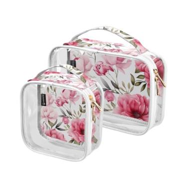 Imagem de GAIGEO Conjunto de bolsas de cosméticos transparentes de bolas esportivas, bolsa de cosméticos transparente, acessórios de viagem para cosméticos, pacote com 2, Floral floral em branco-1, one size