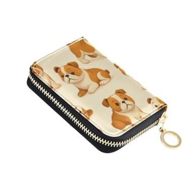 Imagem de Carteira feminina bege de desenho animado fofo com 9 compartimentos para cartão de crédito e 2 compartimentos para dinheiro, bolsa de troca de moedas de couro com zíper