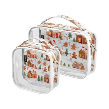 Imagem de GAIGEO Flores rosa e verdes em bolsa transparente de viagem preta, bolsa transparente para viagem aprovada pela Tsa, bolsas de acessórios, pacote com 2, Casa de gengibre festiva de Natal - 1, one size