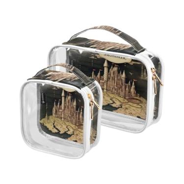 Imagem de GAIGEO Conjunto de 2 sacos de higiene pessoal transparentes para cervos da floresta de Natal de inverno, bolsa de cosméticos portátil com alça, bolsa de viagem para produtos de cabelo, Masterful