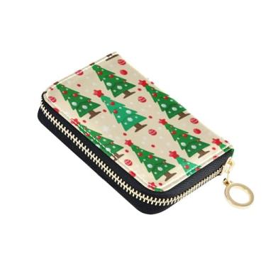 Imagem de Carteiras femininas com zíper pequeno porta-cartão de crédito bloqueio RFID verde árvore de Natal bege carteira masculina com bolso para moedas