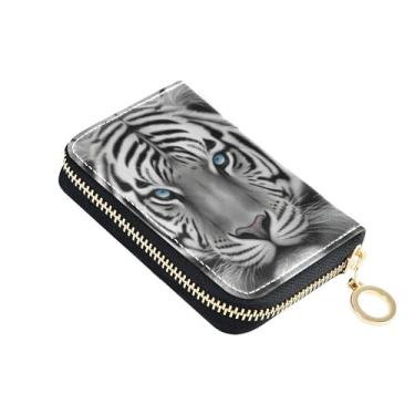 Imagem de Carteira feminina de tigre preta e branca com porta-cartões com bloqueio de RFID floral com zíper e bolso para moedas