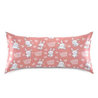 Imagem de Wassud Lindos coelhos brancos Dia dos Namorados fronha de cetim para cabelo e pele fronhas de seda lisa king size fronhas respiráveis com fecho de envelope