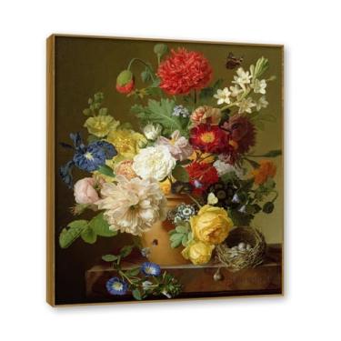 Imagem de Moldura de teca. Arte em tela floral country, pintura botânica vintage de natureza morta, decoração de parede de cozinha de fazenda emoldurada para sala de jantar. B24. 30x36cm-11,8x14,2in