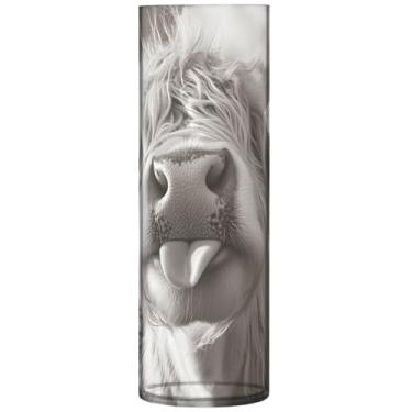 Imagem de Vaso de flores engraçado de vaca Highland preto e branco cilíndrico para mesa, vaso de flores alto personalizado, decoração de apartamentos, estética, 30 x 9,9 cm