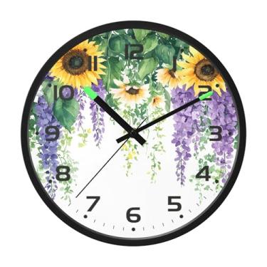 Imagem de SEHANY Relógio de parede vintage com flores de videira silencioso, sem tique-taque, relógio redondo operado por bateria, controle de som, luz noturna, relógios de parede para sala de estar, cozinha