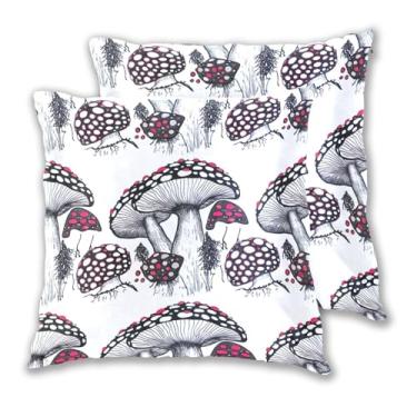 Imagem de Joitme Conjunto de 2 capas de almofada de bolinhas de cogumelos brancos e pretos, capa de almofada de sofá fofa, decoração de quarto, 50 x 50 cm, 2 peças