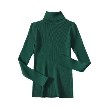 Imagem de Suéter Feminino De Tricô Grosso Com Gola Alta, Manga Longa, Ajuste Sli