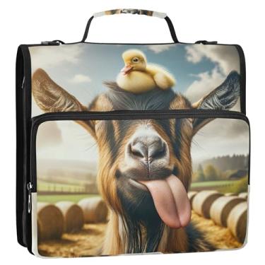 Imagem de Fichários empresariais de 3,8 cm, 3 anéis, engraçados, cabra, vaca, pato, animal, fichário com zíper, estojo de armazenamento com alça para fichários escolares com alça de ombro