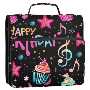 Imagem de Fichários de 3,8 cm com 3 anéis para festa de aniversário com zíper com zíper, bolsa escolar com alça de ombro, portfólio de tecido, comporta 500 folhas