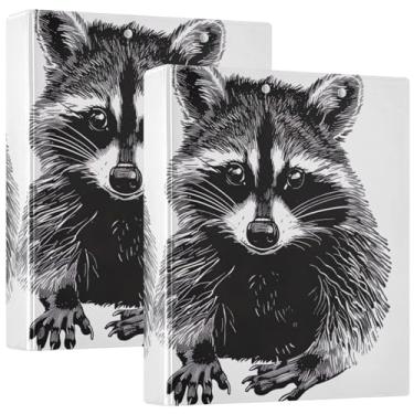 Imagem de Fichários personalizados de guaxinim preto e branco com 3 anéis de 3 cm comporta 200 folhas, lindos fichários de escritório, 31,5 x 27 x 6 cm, pacote com 2