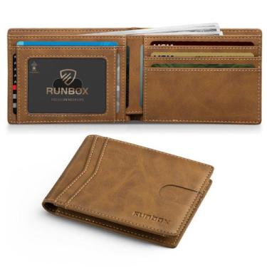 Imagem de Carteira RUNBOX para homens de couro fino com duas dobras com bloqueio
