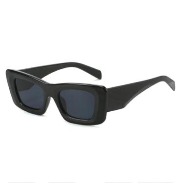 Imagem de HPIRME Óculos de armação pequena e moderna para mulheres e homens, estilo vintage, para uso externo, com proteção UV400 (preto e cinza).