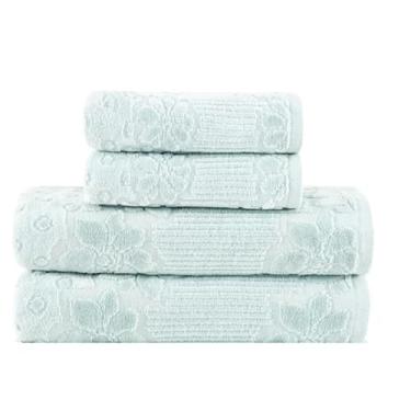 Imagem de Jogo de Toalhas de Banho Aveludadas 100% Algodão 4 Peças Alta Absorção Macias(Azul)