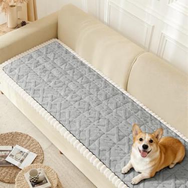 Imagem de Arfntevss Capa de sofá lavável para cães de pelúcia para 3 almofadas para sofá felpudo, 3 lugares, antiderrapante, protetor de móveis (cinza cinza boho, 70 cm x 180 cm)