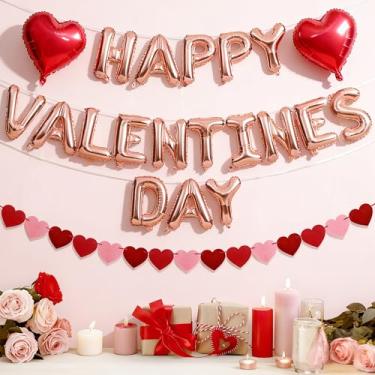 Imagem de Conjunto de decorações para o dia dos namorados, inclui balões de carta de dia dos namorados, balões de folha de coração vermelho, faixa de guirlanda de coração de feltro para decoração de casa dos