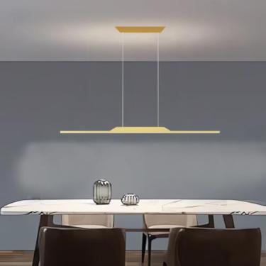 Imagem de Luminária pendente linear de LED, dimerizável, com controle remoto, altura ajustável, ideal para cozinha e sala de jantar (dourada, 80 cm).