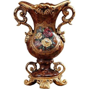Imagem de Vasos de flores grandes de resina retrô estilo europeu para sala de estar, sala de jantar, mesa de centro de mesa, quarto, escritório, hotel, decoração de casa, vaso decorativo alto pintado à mão
