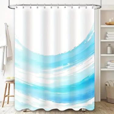 Imagem de Cortina de chuveiro moderna à prova d'água azul branco gradiente decoração de casa de banho pano decorativo conjunto de cortina de banho 55 x 71 pol. -140 x 180 cm/L x A