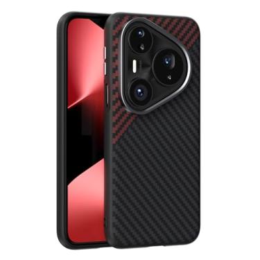 Imagem de LTLMYDAM Capa fina para Huawei Pura 80 Ultra/80 Pro/80Pro+/80, suporte magnético à prova de choque, carregamento sem fio, capa de policarbonato com textura de fibra de carbone, vermelha, 80 Pro+