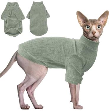 Imagem de Idepet Sphynx Suéter de gatos sem pelos, camisola, roupas macias para filhotes, pulôver, pijama de gato, macacão de algodão, roupa de animal de estimação, gola rolê, para gatos e xícara de chá,