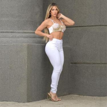 Imagem de Calça jeans Premium Branca Com Modelagem Skinny De Bolso Forro - Ss Je