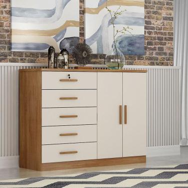 Imagem de Cômoda Seul 5 Gavetas 2 Portas Em Mdf E Mdp Clic Móveis Cumaru-fendi