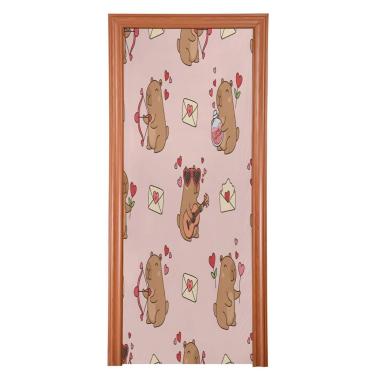 Imagem de ATTX Capa para porta da frente de capivaras dos desenhos animados dos namorados - tecido elástico lavável decoração de férias para festas, casa, decoração de porta da frente, 91 x 98 polegadas (815)