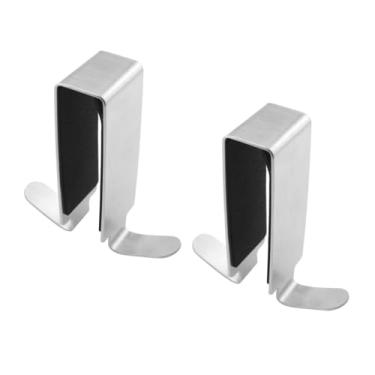 Imagem de ZYAMY 2 peças de ganchos de dupla face para porta de chuveiro de aço inoxidável para toalhas, esponjas de banho e roupões pendurados em portas de chuveiro de vidro sem moldura sem perfuração prata