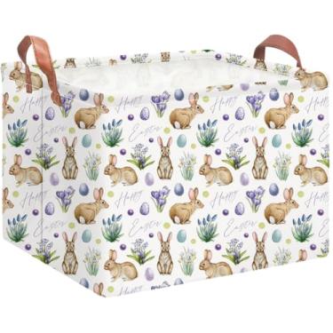 Imagem de NTAOHAMPER Cesta Retangular Vazia Para Ovos De Páscoa, Caixa Para Guardar Brinquedos Com Alças, Decoração Para Quarto De Bebê, Cesta De Presentes (Ovos De Aquarela)