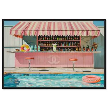 Imagem de Art Remedy Arte costeira glamourosa em tela para bar na piscina, moldura preta, 76 cm x 50 cm