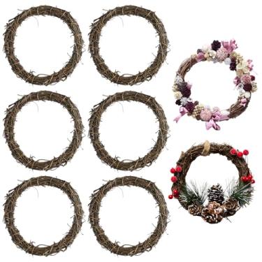 Imagem de Conjunto de 6 peças de guirlanda de videira, guirlandas pequenas de galhos de videira, guirlandas pequenas para artesanato, guirlanda de vime DIY para decoração de Natal e casamento (15 cm)