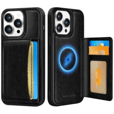 Imagem de Uppuppy Capa para iPhone 13 Pro com carteira – Compatível com MagSafe Women Girls Cute Aesthetic Unique Design Suporte de cartão de crédito de couro para Apple 13 Pro, preto