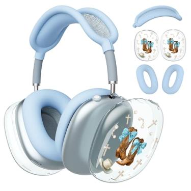 Imagem de BlHMCASE Capa de fone de ouvido para AirPods Max, lindas botas de vaqueira ocidental, capas transparentes cruzadas, capa de silicone azul para fones de ouvido para Apple AirPods Max