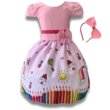 Imagem de Vestido Infantil Temático Aquarela Colorido Festa - Bento E Maria Moda