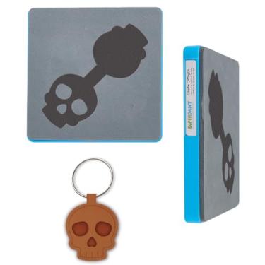 Imagem de SUPERDANT Chaveiro de caveira de couro com esqueleto, cortador de madeira, matrizes de corte de couro, faça você mesmo, artesanato de couro, cortador de matrizes para fazer couro para presentes