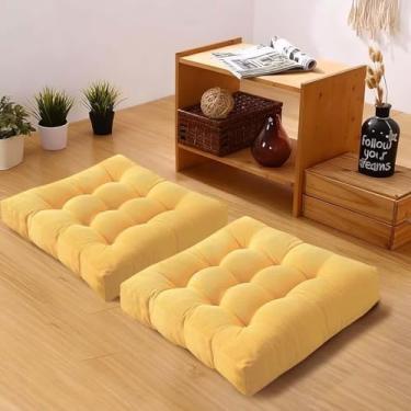 Imagem de Gfobip Conjunto de 2 almofadas de assento grandes quadradas para adultos, almofada de veludo cotelê adornado para tatami, sala de estar, quarto, amarelo, 55 x 55 cm