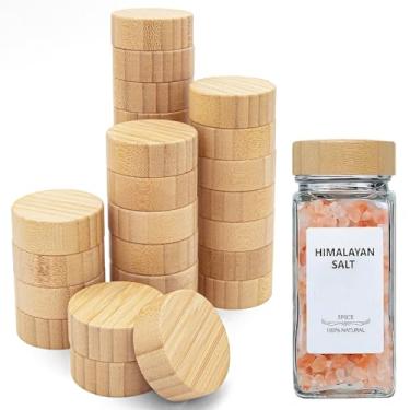 Imagem de Zepkouel 48 frascos de especiarias de substituição de tampas de bambu, serve para frascos de temperos de vidro de 113 g e 227 g, para potes de especiarias de plástico quadrados e redondos, frasco não