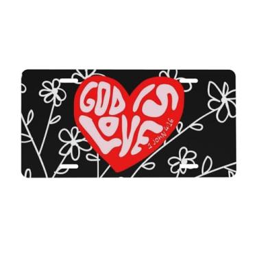 Imagem de God is Love 1 John 4 16 Heart Floral Christian Faith Placa de licença frontal placas decorativas de alumínio placa de carro de metal 15 x 30 cm novidade capa de etiqueta de vaidade com 4 furos