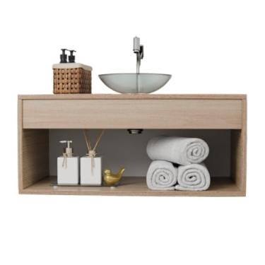 Imagem de Gabinete Banheiro Armário 60CM Com Cuba Transparente MDF/MDP armario banheiro com cuba(Madeirado)