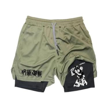 Imagem de Shorts De Corrida Masculinos 2 Em 1 Em Malha Com Estampa De Anime, Cal