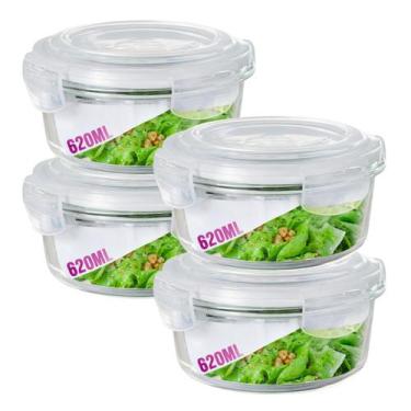 Imagem de Kit 4 Potes 620ml de Vidro Marmita Não Vaza Tampa Hermético - DONA LAU