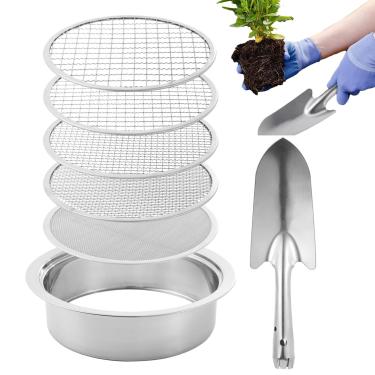 Imagem de Sifter do para jardinagem, compostagem Sifter - Penela de de areia de aço inoxidável, 5 telas de malha substituíveis,Penela de jardim de 1/3/6/9/21m de jardim e pá de pá para pedras de compostagem de