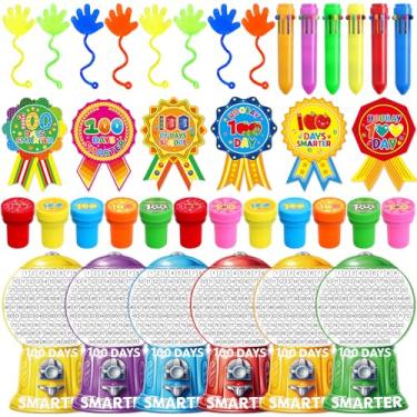 Imagem de Fancy Land Conjunto de prêmios 100 Dias de Escola Feliz 100º Dia de Escola Kit de Lembranças de Professores Inclui Selos Adesivos de Crachá Mãos Adesivos Multicoloridas Canetas Coloridas Pôsteres para