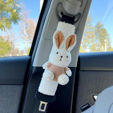 Imagem de Capa de cinto de segurança automotiva com brinquedo de pelúcia animal, capa de cinto de segurança inversal para proteção de ombro e pescoço acessórios de carro (BunnyV2)