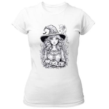 Imagem de Camiseta Baby Look Bruxinha Art Line Halloween - Alearts, P